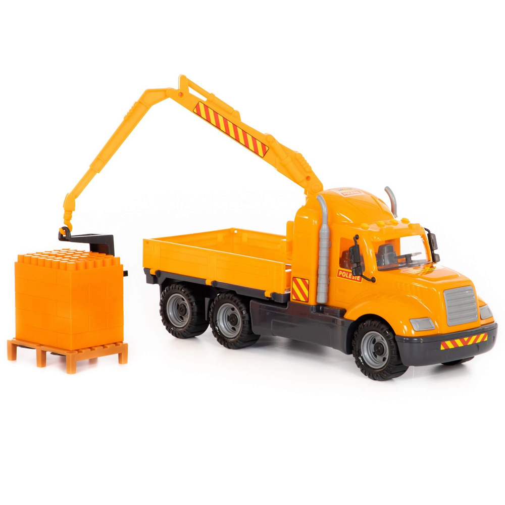 სათამაშო სამშენებლო მანქანა - Polesie - Mike truck with crane arm + Construction set -30 on pallet pg-81294color Orange 