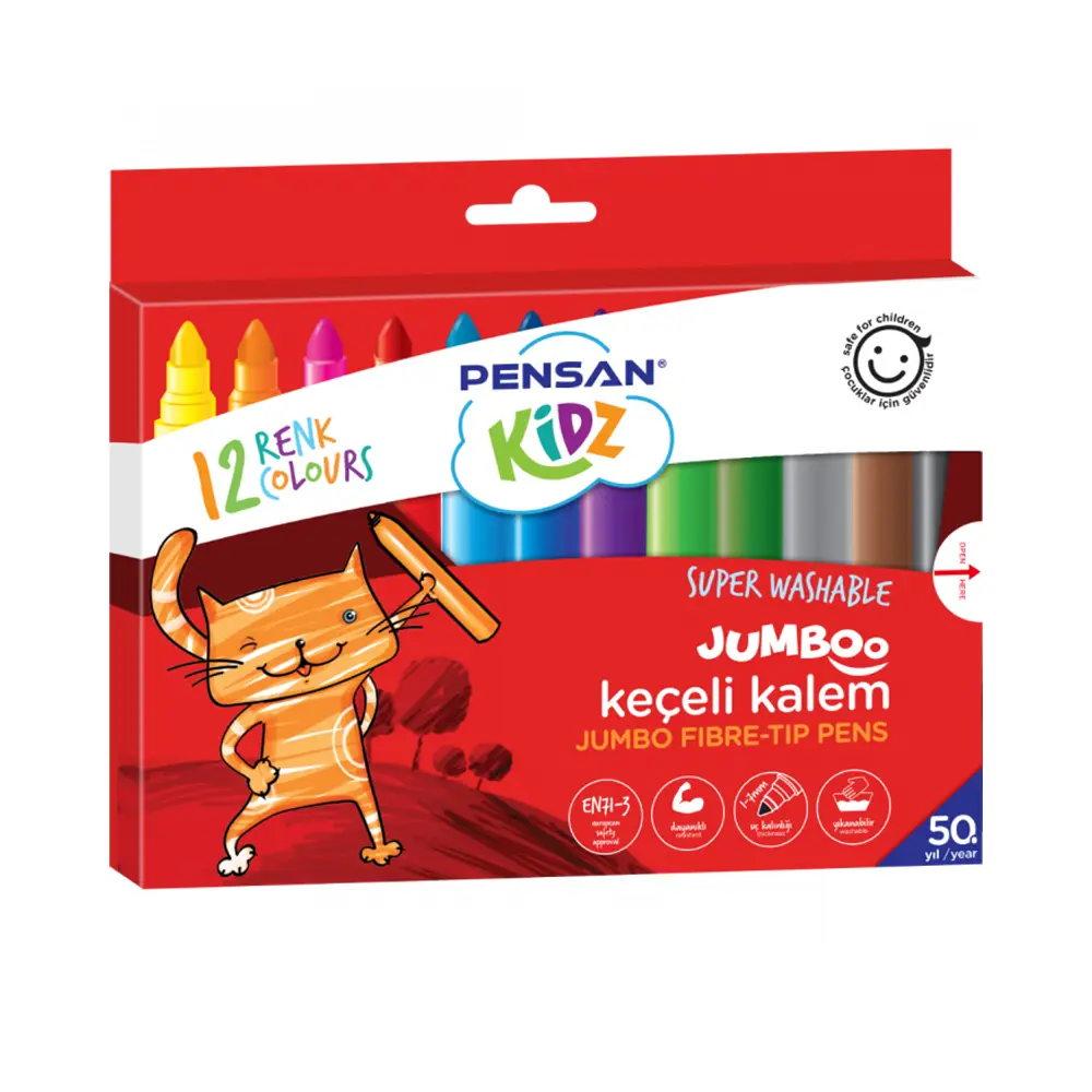 PENSAN - 99040 - Jumbo - ფერადი ფლომასტერების ნაკრები - 12 ფერი pg-83327color მრავალფერიანი 
