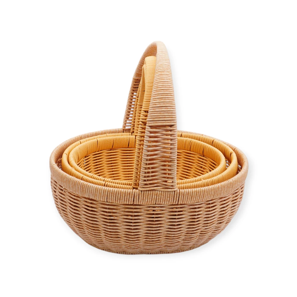 Wicker Basket - 9304-38 - მოწნული კალათი - ხის ფაქტურით - 3 ცალი pg-85686 