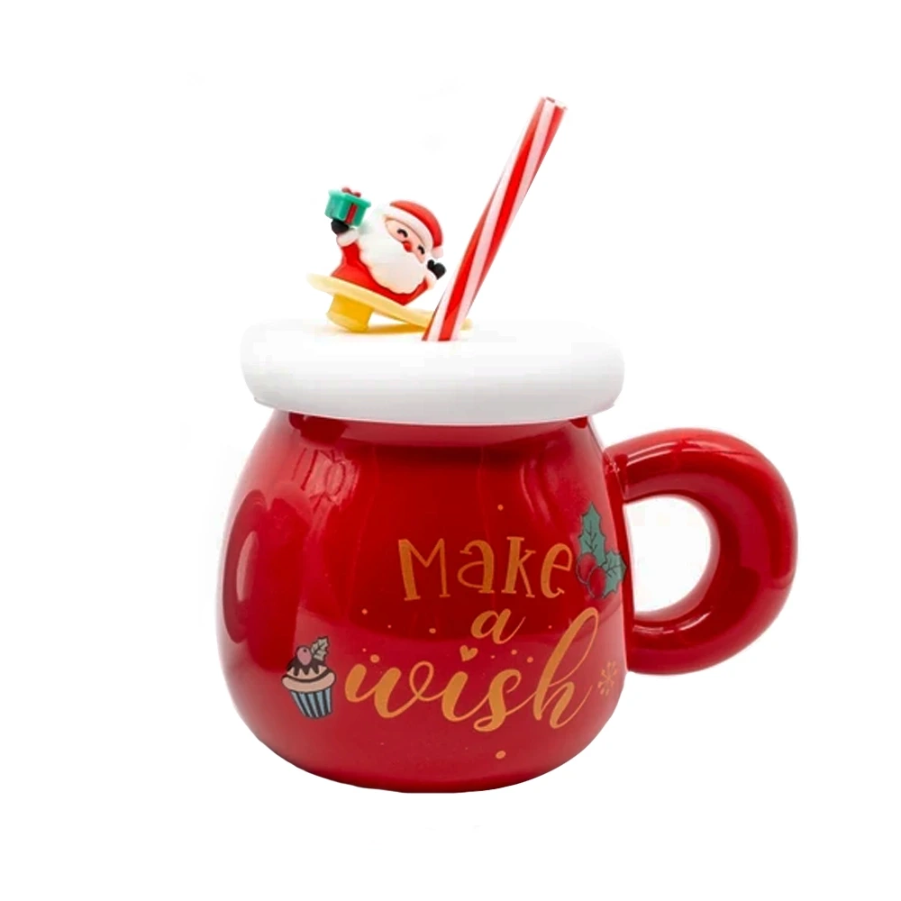 Ceramic Coffee Mug - 1742-1 - Christmas Santa Claus Mug  - ჭიქა კერამიკის - საახალწლო pg-85783color წითელი 